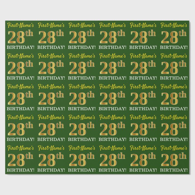 Papel De Presente Verde, Imitação Dourada "28º ANIVERSÁRIO" (Aberto)