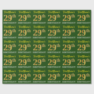 Papel De Presente Verde, Imitação Dourada "29º ANIVERSÁRIO"