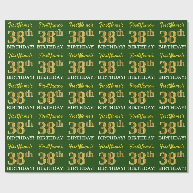 Papel De Presente Verde, Imitação Dourada "38º ANIVERSÁRIO" (Aberto)