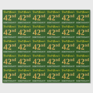Papel De Presente Verde, Imitação Dourada: "42º ANIVERSÁRIO"