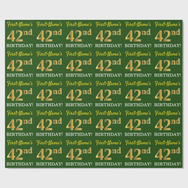 Papel De Presente Verde, Imitação Dourada, "42º ANIVERSÁRIO" (Aberto)