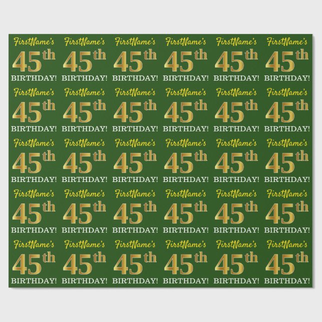 Papel De Presente Verde, Imitação Dourada, "45 ANOS" (Aberto)