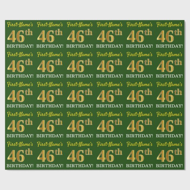 Papel De Presente Verde, Imitação Dourada, "46 ANOS" (Aberto)