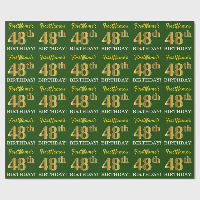 Papel De Presente Verde, Imitação Dourada, "48 ANOS" (Aberto)