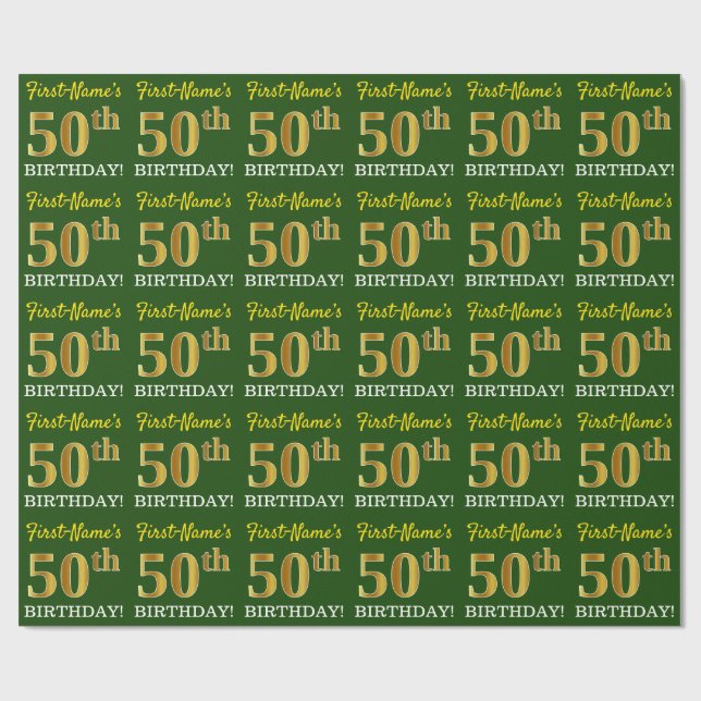 Papel De Presente Verde, Imitação Dourada "50º ANIVERSÁRIO" (Aberto)