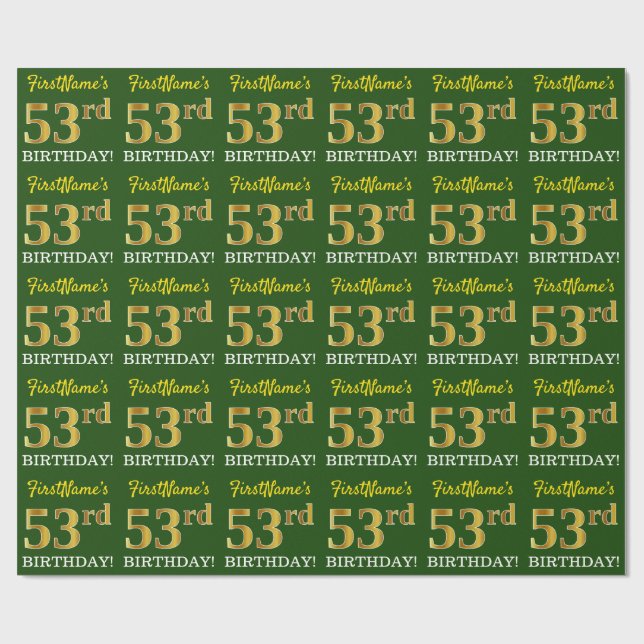 Papel De Presente Verde, Imitação Dourada, "53º ANIVERSÁRIO" (Aberto)