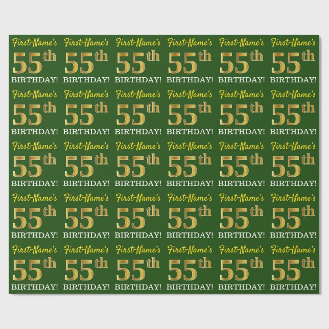 Papel De Presente Verde, Imitação Dourada, "55 ANOS" (Aberto)