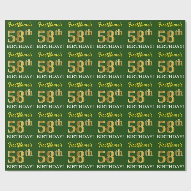 Papel De Presente Verde, Imitação Dourada "58º ANIVERSÁRIO" (Aberto)