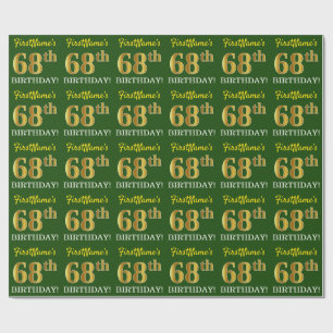 Papel De Presente Verde, Imitação Dourada "68º ANIVERSÁRIO"