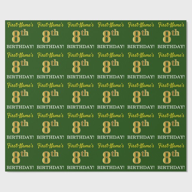 Papel De Presente Verde, Imitação Dourada, "8º ANIVERSÁRIO" (Aberto)