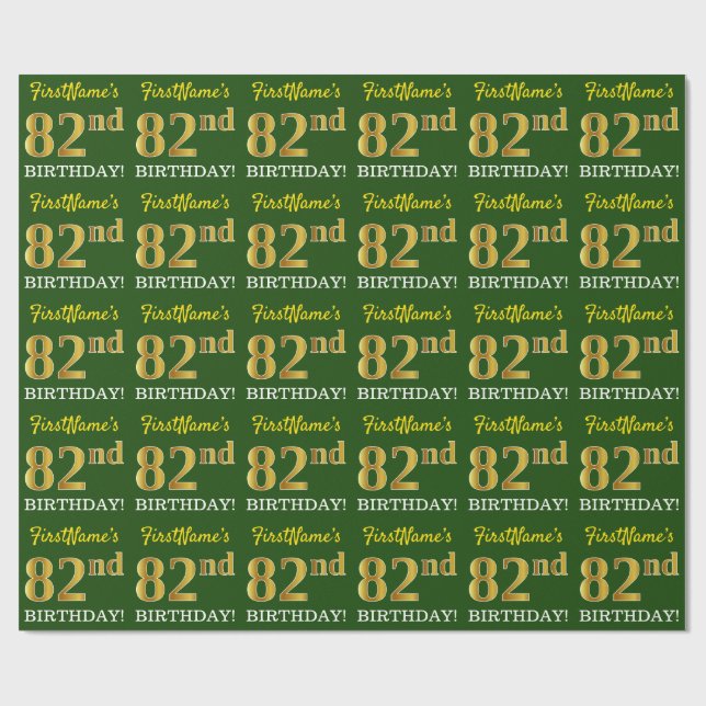 Papel De Presente Verde, Imitação Dourada, "82º ANIVERSÁRIO" (Aberto)