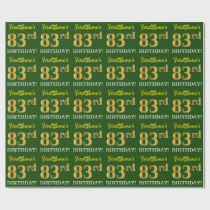 Papel De Presente Verde, Imitação Dourada "83º ANIVERSÁRIO"