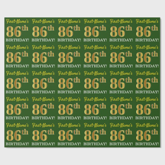 Papel De Presente Verde, Imitação Dourada "86.º ANIVERSÁRIO" (Aberto)