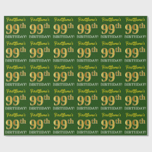 Papel De Presente Verde, Imitação Dourada "99º ANIVERSÁRIO"