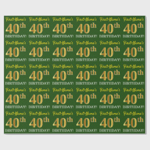 Papel De Presente Verde, Imitação Dourada "aniversário de 40 anos"