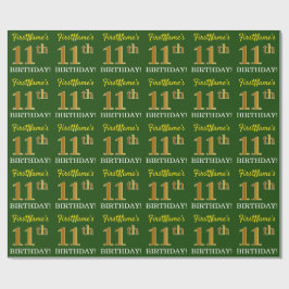 Papel De Presente Verde, Imitação Dourada Olha "11 de ANIVERSÁRIO"
