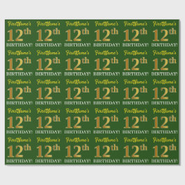 Papel De Presente Verde, Imitação Dourada Olha "12 de ANIVERSÁRIO"