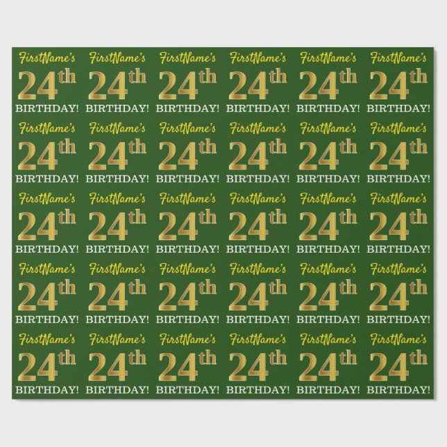 Papel De Presente Verde, Imitação Dourada Olhar "24 ANOS" (Aberto)