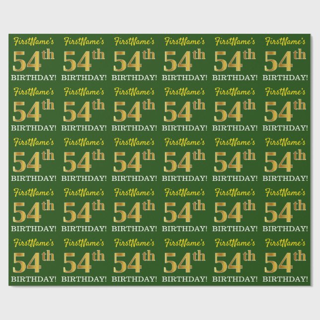 Papel De Presente Verde, Imitação Dourada Olhar "54 ANOS" (Aberto)