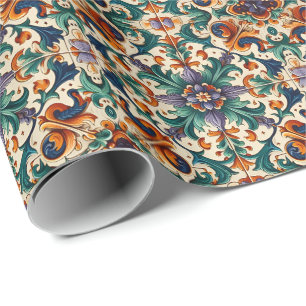 Papel De Presente Verde Laranja Roxo Português Azulejos Azulejos Art