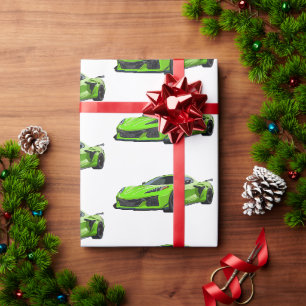 Papel De Presente Verde limão C8 Corvette Sports Car Desenhado