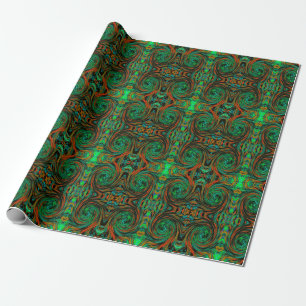 Papel De Presente Verde limão e Grelha de Abstrato Laranja