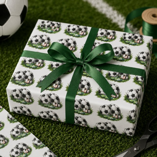 Papel De Presente Verde marinho Kids Futebol Aquarela (Navy green Soccer Kids Watercolo Wrapping Paper)