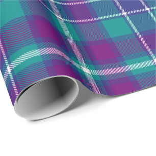 Papel De Presente Verde marinho, Roxo e Tartan Azul