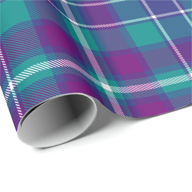 Papel De Presente Verde marinho, Roxo e Tartan Azul (Ponta do rolo)