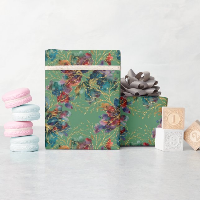 Papel De Presente Verde Moderno Multicolor com Brilho Falso (Chá de bebê)