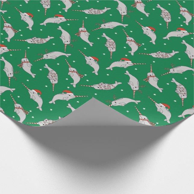 Papel De Presente Verde Narwhal de Natal (Ponta)