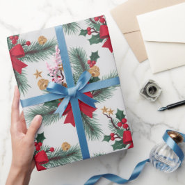 Papel De Presente Verde-Natal Linhas Vermelhas Linhas Douradas Desta