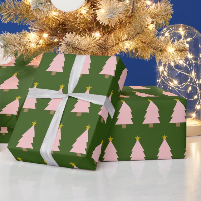 Papel De Presente Verde Ouro de Linha de Árvore de Natal Rosa Verde (Feriados)