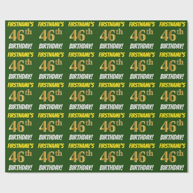 Papel De Presente Verde, Ouro Falso/Imitação, "46º ANIVERSÁRIO" (Aberto)