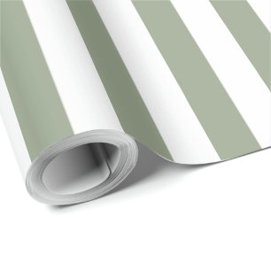 Papel De Presente Verde Sage Leve e Listra Branca