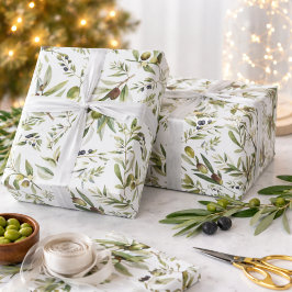 Papel De Presente Verde Salvia Aquarela Francês País Chic Olivas