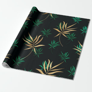 Papel De Presente Verde tropical exótico e Dourado