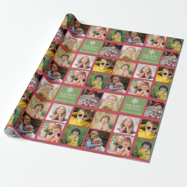 Papel De Presente Verde Vermelho de Colagem de Natal Personalizado 8 (Desenrolado)