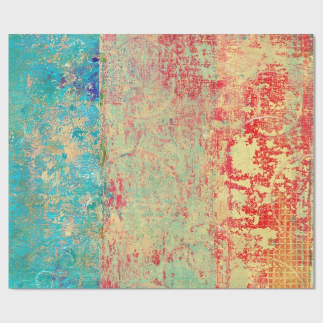 Papel De Presente Verde vermelho de turquesa da pintura da textura (Aberto)