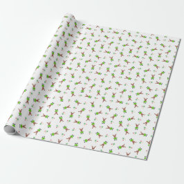 Papel De Presente Verdes Festivos E Douradas Reindeiros De Natal Kas