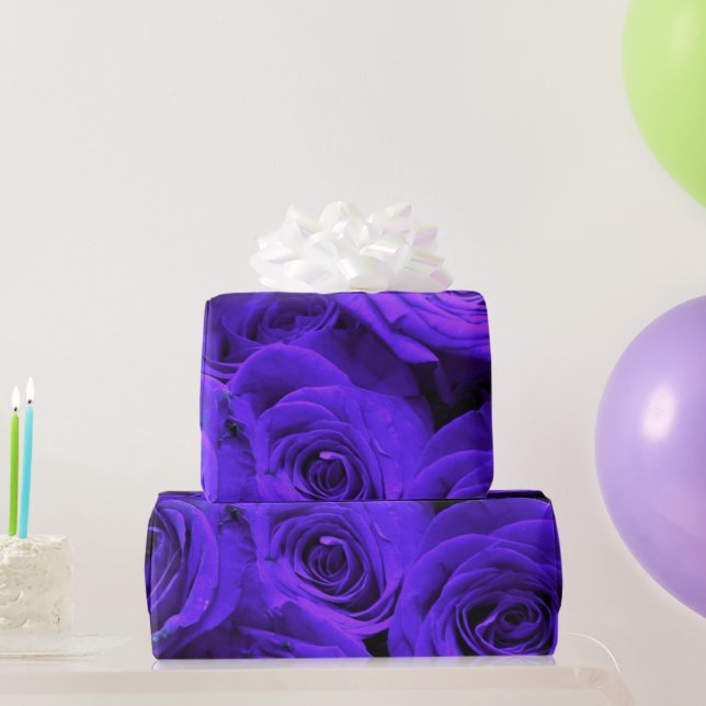 Papel De Presente Veri peri roseiras roxas azul anil  (Presentes para festas)