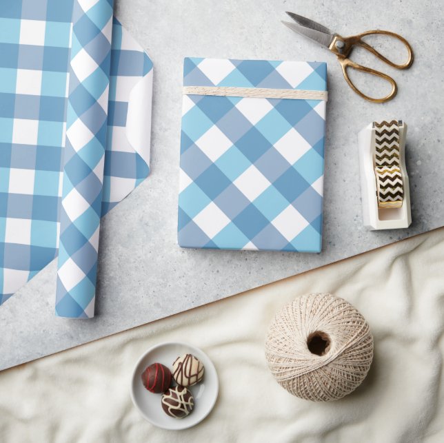 Papel De Presente Verificação Azul de Tartan (Artesanato)