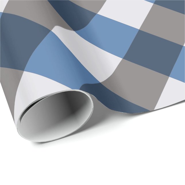 Papel De Presente Verificação de Buffalo Grande, cinzas/cinzas e azu (Ponta do rolo)