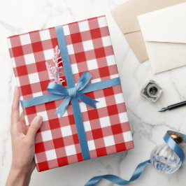 Papel De Presente Verificação de Gingham Vermelho e Branco