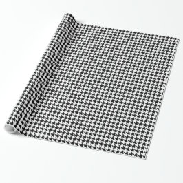 Papel De Presente Verificação pequena branca preta de Houndstooth