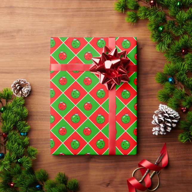 Papel De Presente Verificações de ornamento Vermelho e Verde de Nata (Presente de Natal)