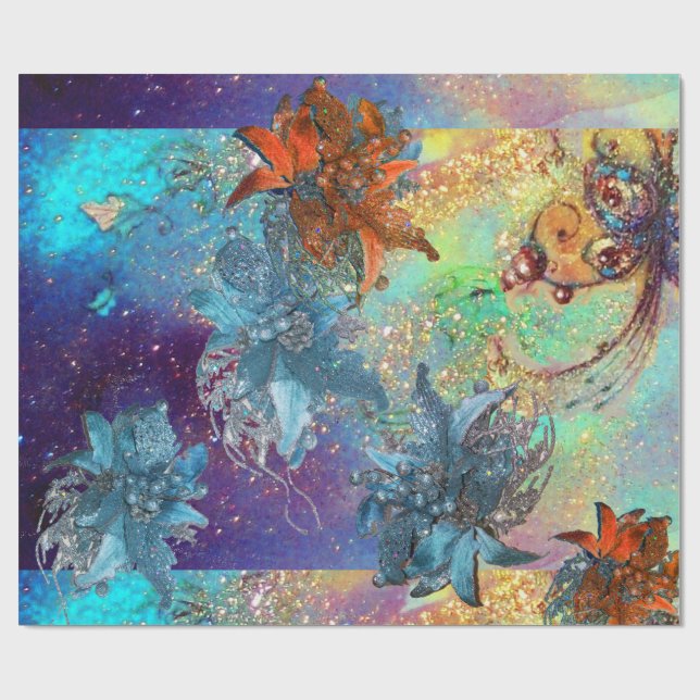 PAPEL DE PRESENTE VERMELHA AZUL POINSETTIAS, BORRACHA EM ESPUMA DOUR (Aberto)