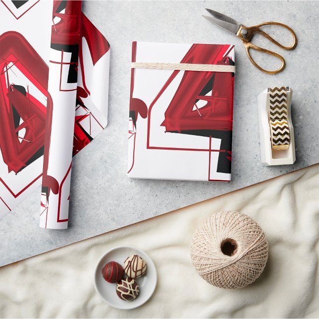 Papel De Presente Vermelho Abstrato e preto - Número 4 (Criador carregado)