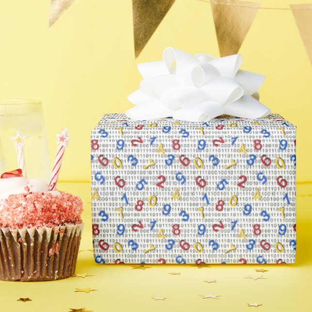 Papel De Presente Vermelho Amarelo Azul Número Preto Branco (Festa de aniversário)