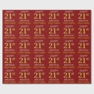 Papel De Presente Vermelho, aniversário de 21 anos "FELIZ " Dourado